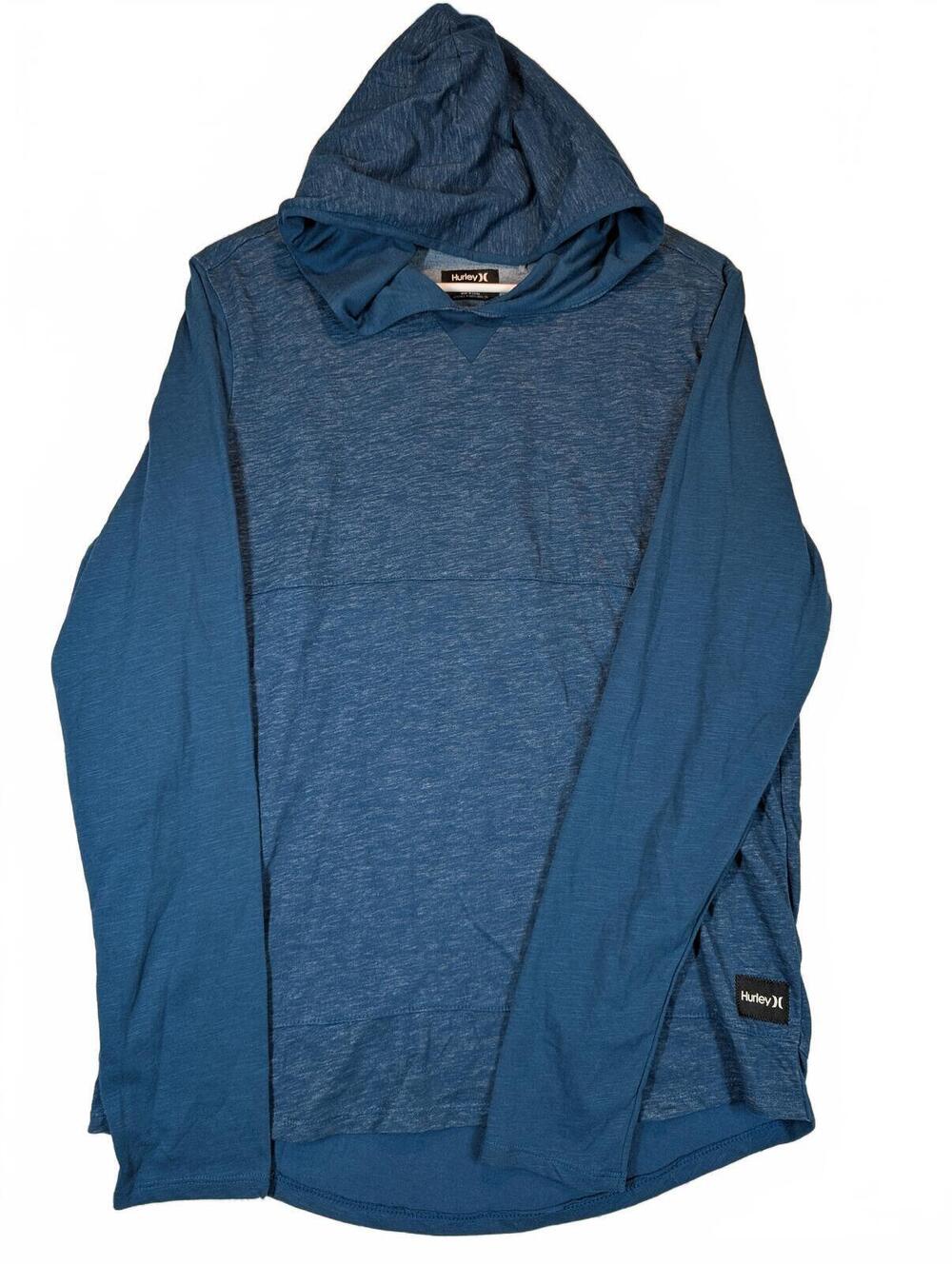 Hurley Heathered Hooded Long Sleeve Lightweight Shirt Tee Blue Surf Mens Small